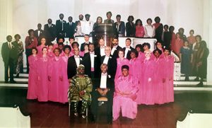 The Jubilee Singers celebrate their tenth anniversary, November 1987, under the direction over the years of (left to right) Dr. Ysaye Barnwell (founder), Dr. Robert Murray, and Mrs. Anita Jones