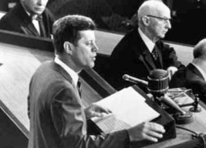 President John F. Kennedy speaking in Congress