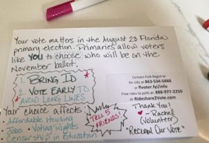 Picture of an example postcard encouraging people to go vote