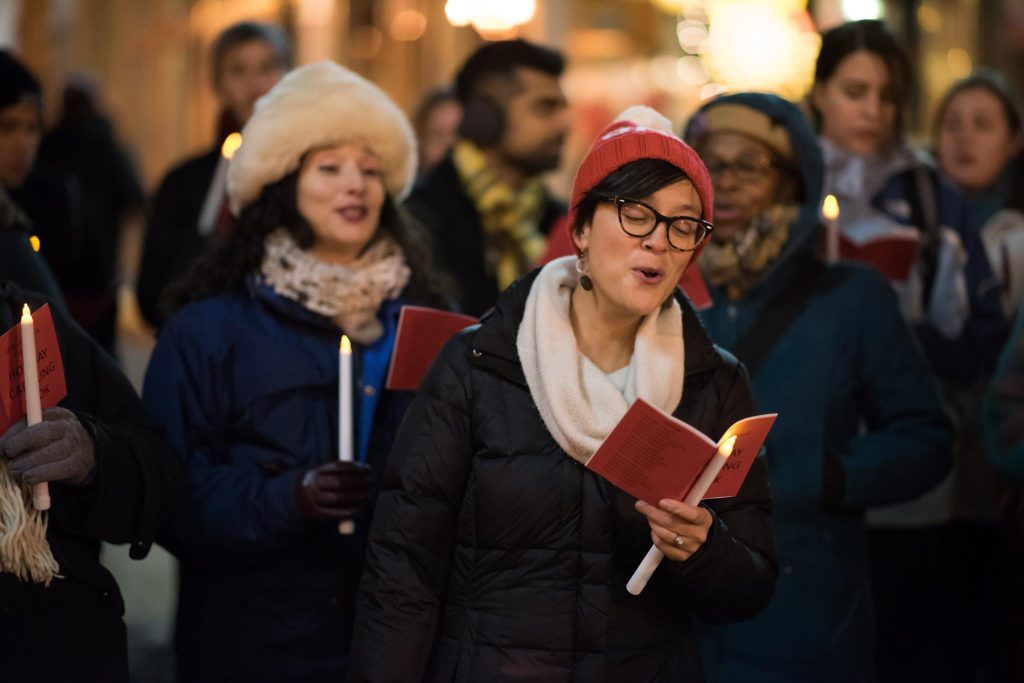 Jen Hayman and others caroling in Columbia Heights